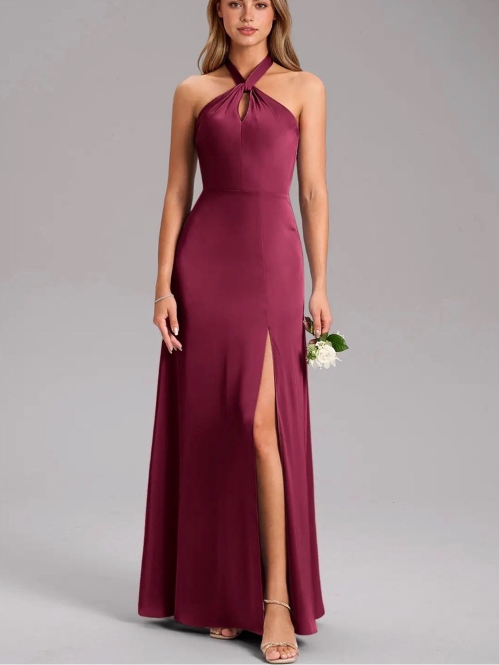 Azazie Women's Halter Neck Burgundy Evening Gown
